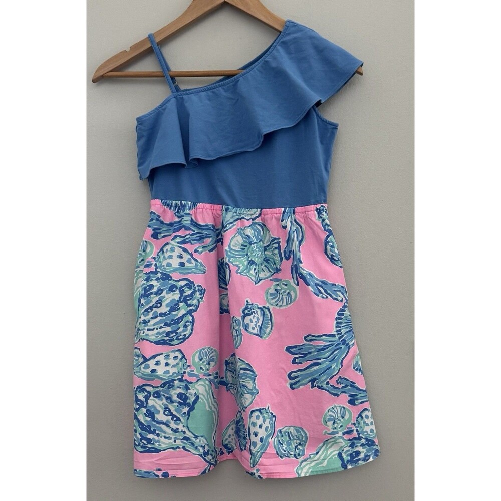 Lilly Pulitzer Girls’ “Runa” One-Shoulder Seashell Dress – Size XL (12-14)
